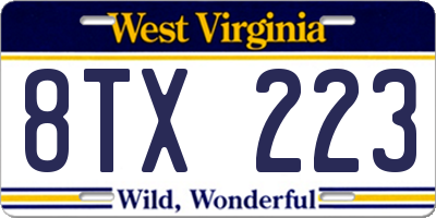 WV license plate 8TX223