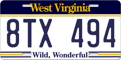 WV license plate 8TX494