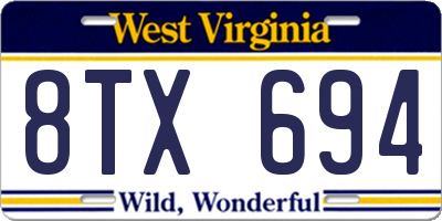 WV license plate 8TX694