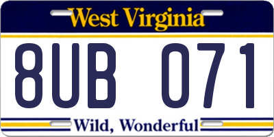 WV license plate 8UB071