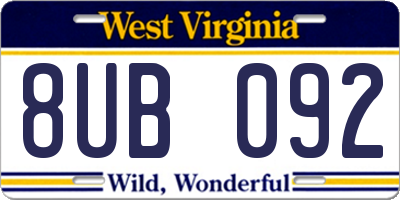 WV license plate 8UB092