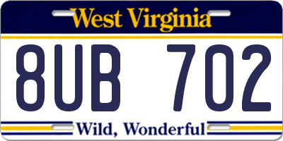 WV license plate 8UB702