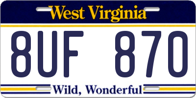WV license plate 8UF870