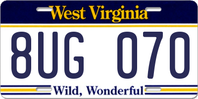 WV license plate 8UG070