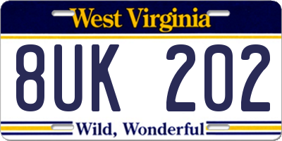 WV license plate 8UK202