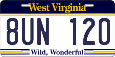 WV license plate 8UN120