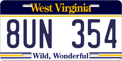 WV license plate 8UN354