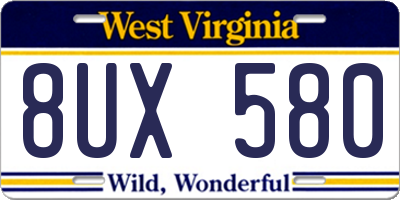 WV license plate 8UX580
