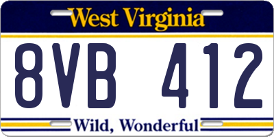 WV license plate 8VB412