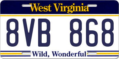 WV license plate 8VB868