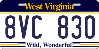 WV license plate 8VC830