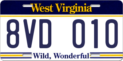 WV license plate 8VD010