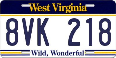 WV license plate 8VK218