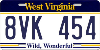 WV license plate 8VK454