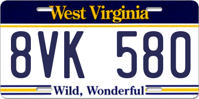 WV license plate 8VK580