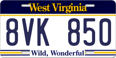 WV license plate 8VK850