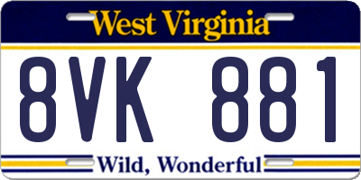WV license plate 8VK881
