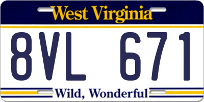 WV license plate 8VL671