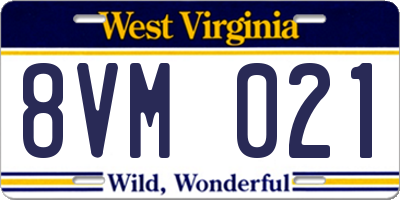 WV license plate 8VM021