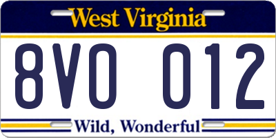 WV license plate 8VO012