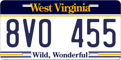 WV license plate 8VO455