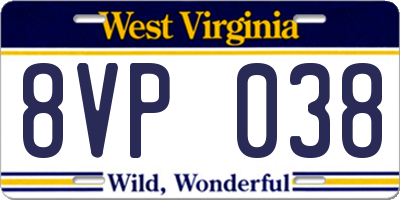 WV license plate 8VP038