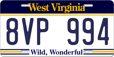 WV license plate 8VP994