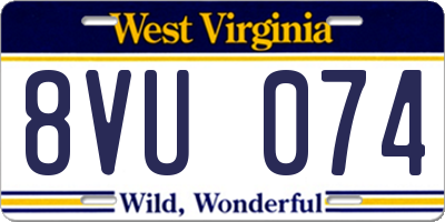 WV license plate 8VU074