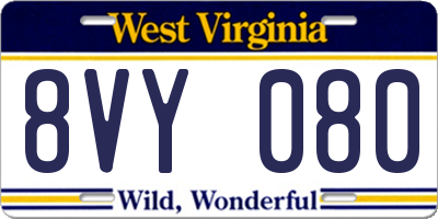 WV license plate 8VY080