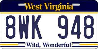 WV license plate 8WK948