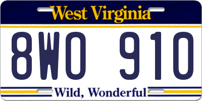 WV license plate 8WO910