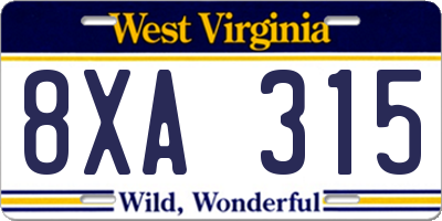 WV license plate 8XA315