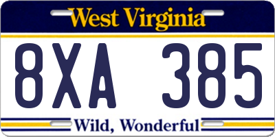 WV license plate 8XA385