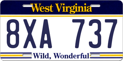 WV license plate 8XA737