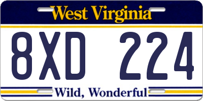 WV license plate 8XD224