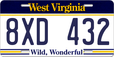 WV license plate 8XD432