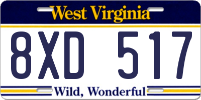 WV license plate 8XD517