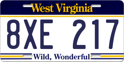 WV license plate 8XE217