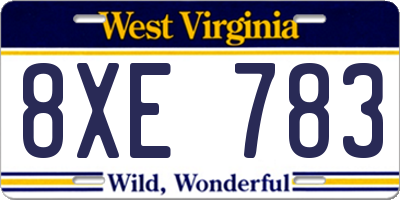 WV license plate 8XE783