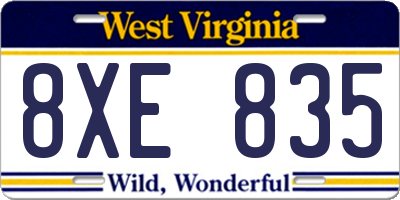 WV license plate 8XE835