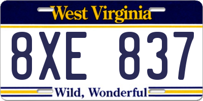WV license plate 8XE837
