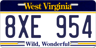 WV license plate 8XE954