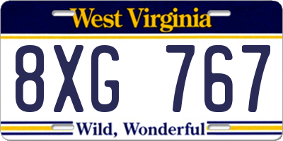 WV license plate 8XG767