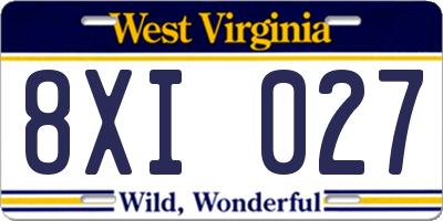 WV license plate 8XI027