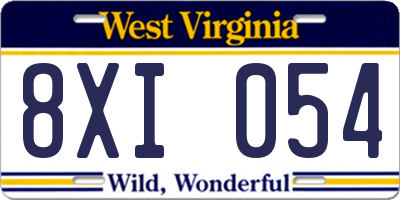 WV license plate 8XI054