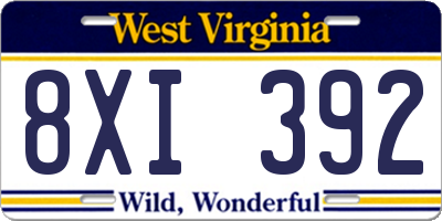 WV license plate 8XI392