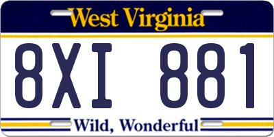 WV license plate 8XI881