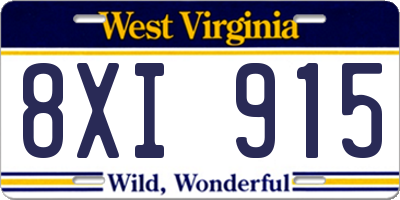 WV license plate 8XI915