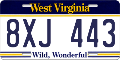 WV license plate 8XJ443