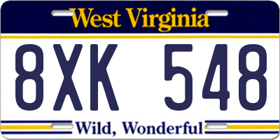 WV license plate 8XK548